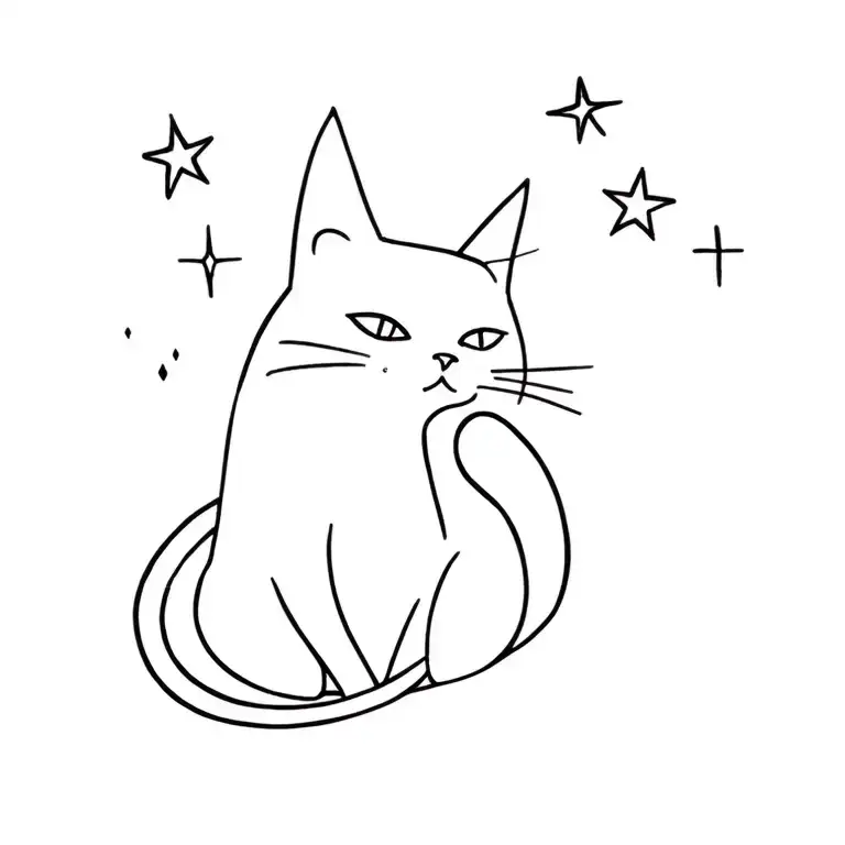 cat and star filled sky tattoo design idea