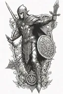 elven warrior with shield and sword  tattoo design idea