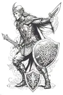 elven warrior with shield and sword  tattoo design idea