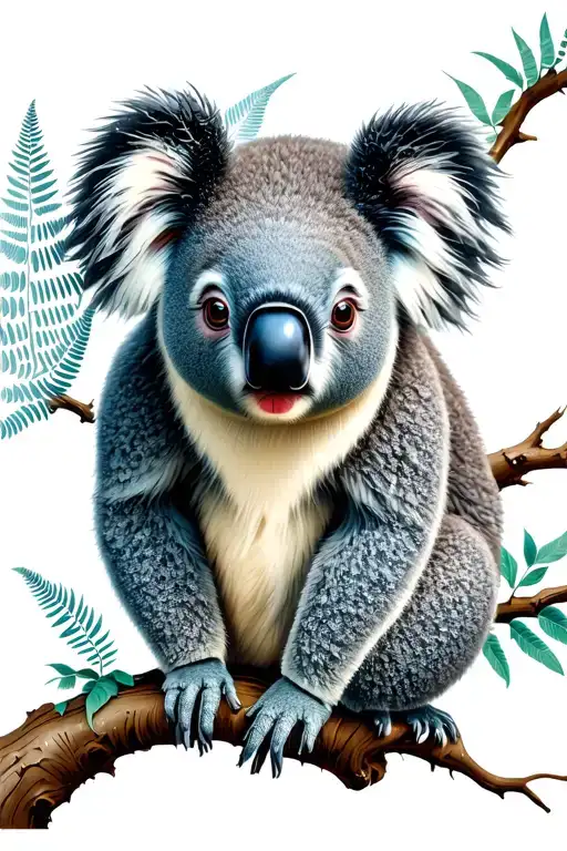 koala on a tree with silver fern leaf tattoo design idea