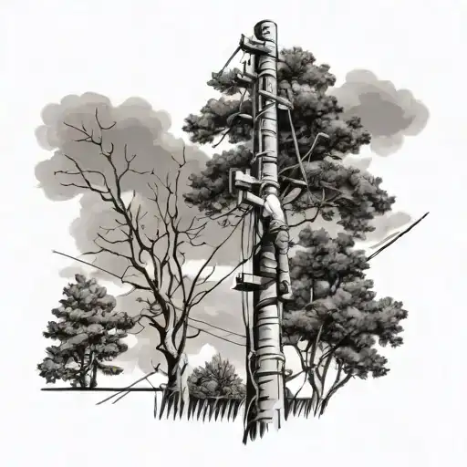 lineman working on pole in rural area with trees around  tattoo design idea
