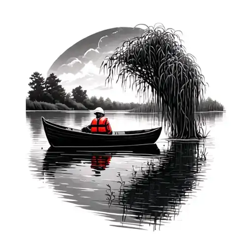 row boat, life vest, weeping willow, new beginning tattoo design idea