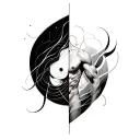 Lower stomach to shoulders, abstract lines following the curvature of the male body , Simbolistics, duality of a gemini tattoo design idea