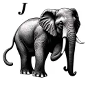 elephant outline incorporating letters J, M and N hidden tattoo design idea
