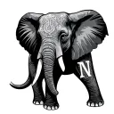 elephant outline incorporating letters J, M and N hidden tattoo design idea