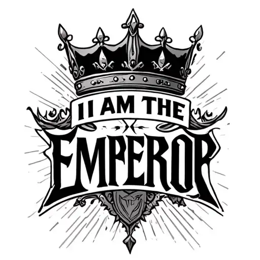 Text: "I AM THE EMPEROR" in bold gothic font (angled slightly to follow arm’s curve).Crown: Tilted off-center at the to tattoo design idea
