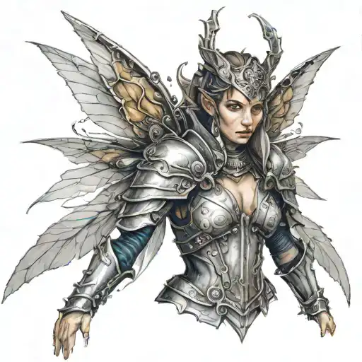 faerie assassin queen dressed in armor tattoo design idea