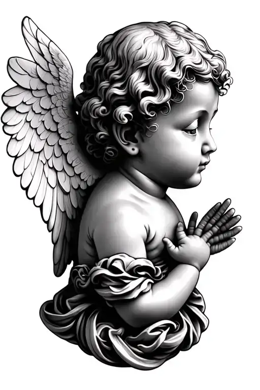 angel baby statue side profile tattoo design idea