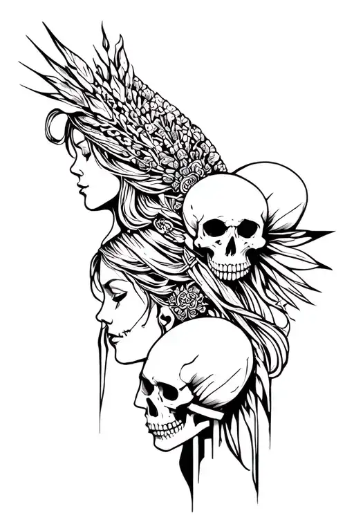 Freya goddess and skulls tattoo design idea