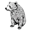 bear from side outline interwined with paisleys minimalistic, draw with more white space and less lines inside the bear. tattoo design idea
