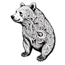 bear from side outline interwined with paisleys minimalistic, draw with more white space and less lines inside the bear. tattoo design idea