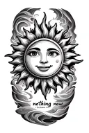A emoji style sun, half sun, with the words "nothing new" under the sun and "Ecclesiastes 1:9" in the sun inner edge  tattoo design idea