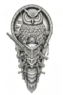 Wizard Owl to represent Andrew Pickens. covered wagon looming behind loaded with rifles to represent Daniel Morgan tattoo design idea