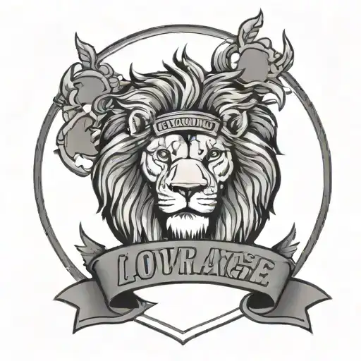 a lion, a heart, fire, a banner saying courage, love trust , laughter. A police badge and the phrase C Platoon tattoo design idea