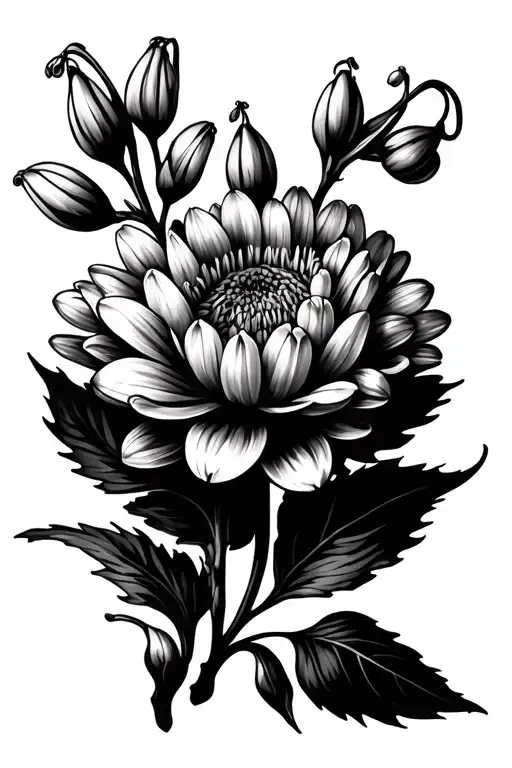lily of the valley and chrysanthemums flower tattoo design idea
