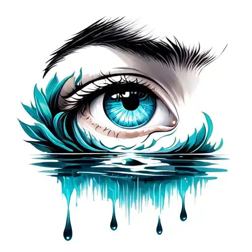 crying eye with tears flowing river in the ear tattoo design idea