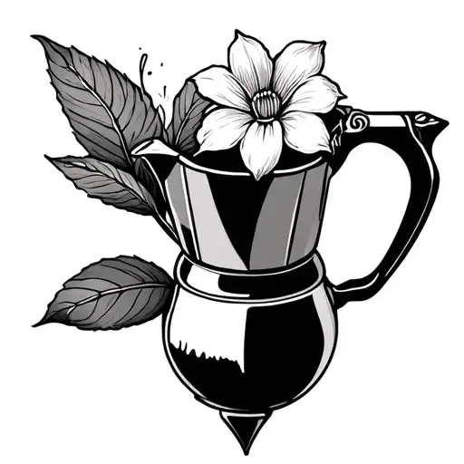 moka pot plant flower tattoo design idea