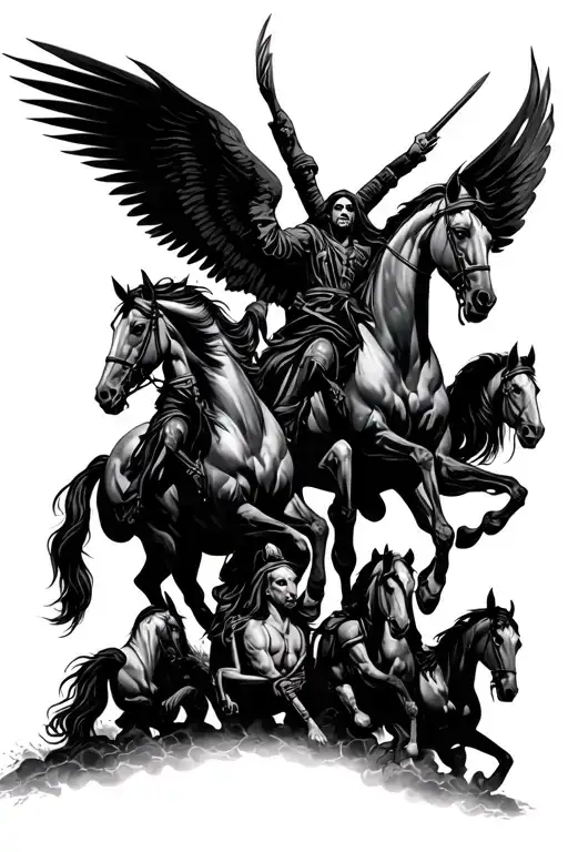 four horsemen of the apocalypse descending tattoo design idea