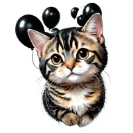 cat floating with black balloons floating tattoo design idea