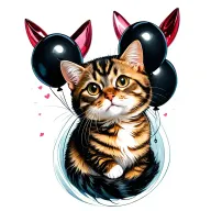 cat floating with black balloons floating tattoo design idea