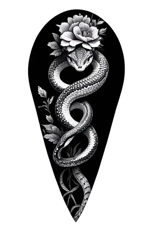 diamond python & florals tattoo design idea