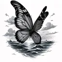 sleeve butterfly flying with ocean scene tattoo design idea