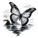 sleeve butterfly flying with ocean scene tattoo design idea
