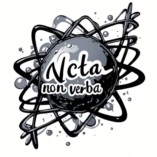 Acta non verba text with an atom tattoo design idea