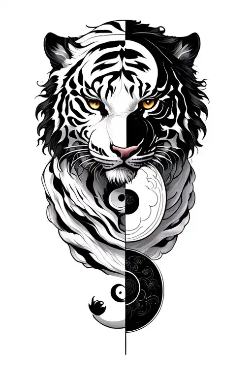 white tiger intertwined yin-yang tattoo design idea