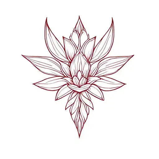 Minimalist tattoo sketch, fine thin lines, deep burgundy red ink, PNG format with transparent background. Frontal view  tattoo design idea
