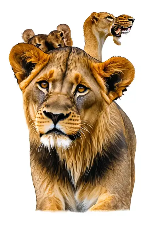 lioness 2 lion cubs tattoo design idea
