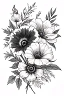 half sleeve tattoo with April, July, August, September, October and November birth flowers tattoo design idea