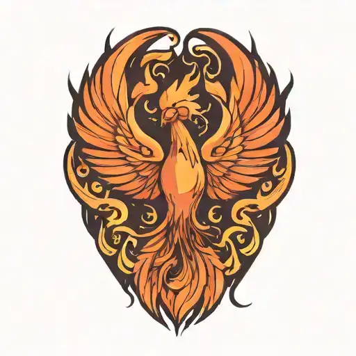 asymetrical phoenix bird rising from the ashes with no background tattoo design idea