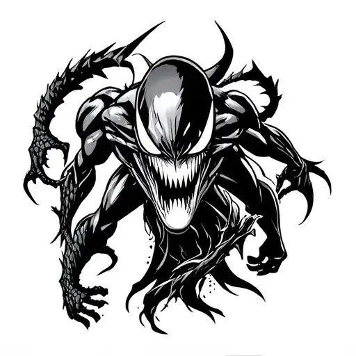 create a tattoo sleeve including cartoon  of :venom ,huey from boondocks , goku,shadow from sonic batman john wick tattoo design idea