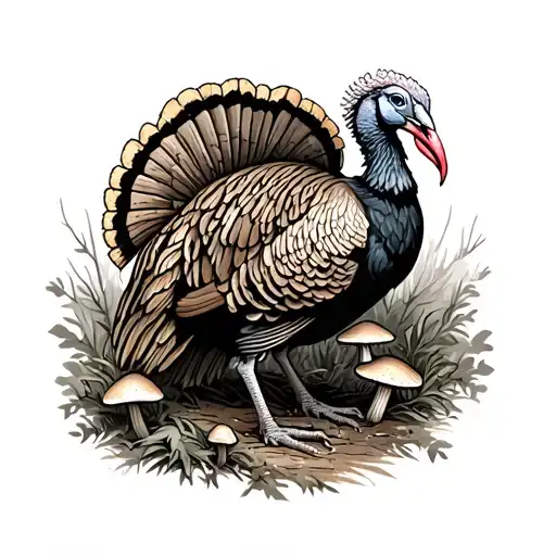 turkey in woods incorporating morel mushrooms and arrowhead tattoo design idea