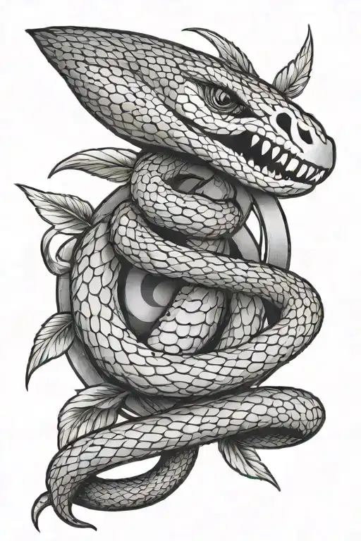 snake eats mocking jay bird tattoo design idea