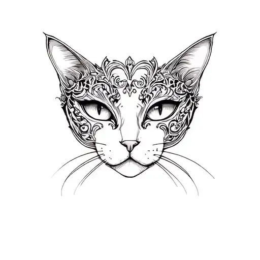 cat eyes with masquerade mask tattoo design idea