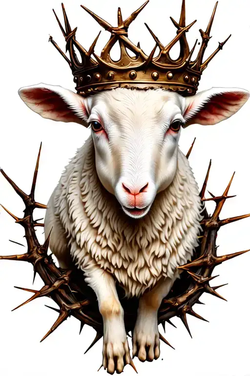 lamb standing on back legs with crown made of thorns no legs and a bed of thorns under tattoo design idea