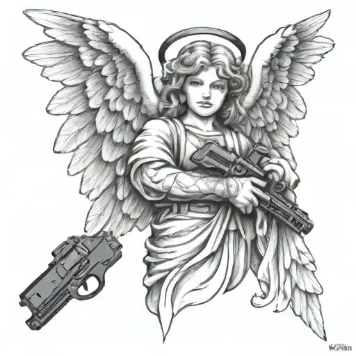 angel holding a gun tattoo design idea