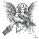 angel holding a gun tattoo design idea