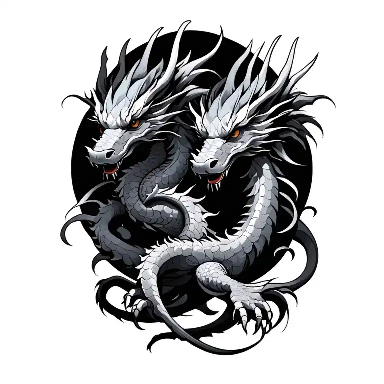twin Dragon wrapped tattoo design idea