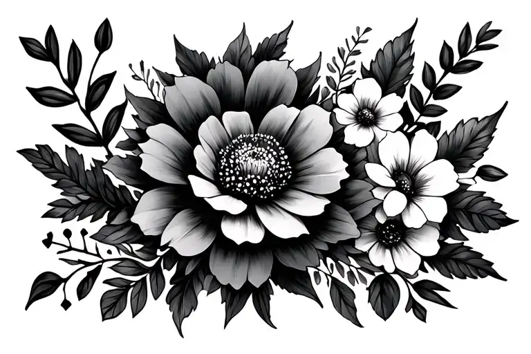 december, November, febuary, march, may, July month flowers tattoo design idea