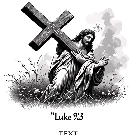 "luke 9:23" Me carrying a cross and following jesus christ tattoo design idea