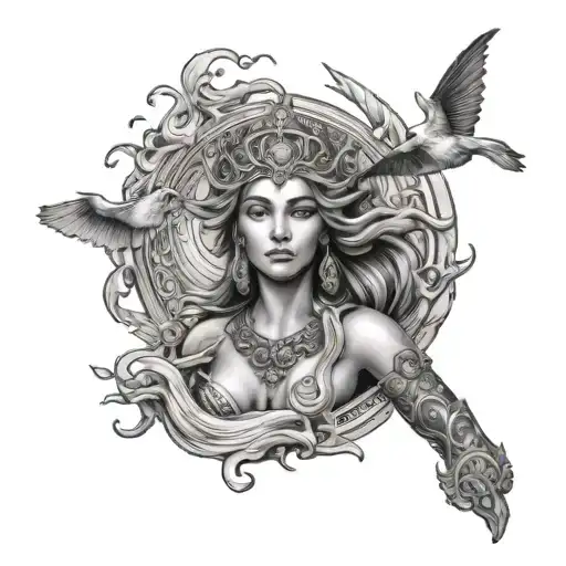 female goddess of water tattoo design idea