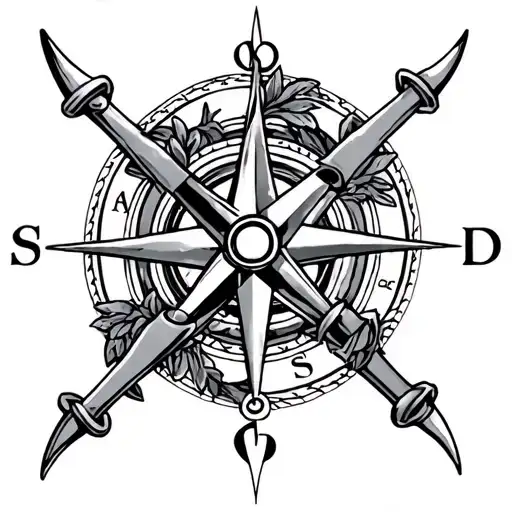 anchor and compass rose intertwined tattoo design idea