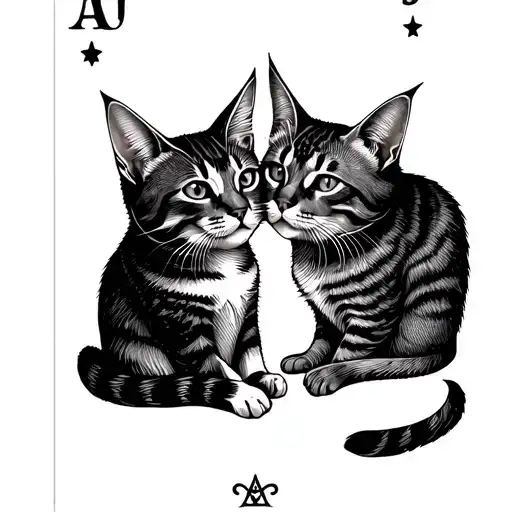 Tarot card with two cats embracing each other  tattoo design idea