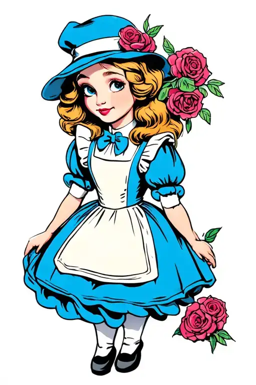 Alice In Wonderland cartoon tattoo design idea