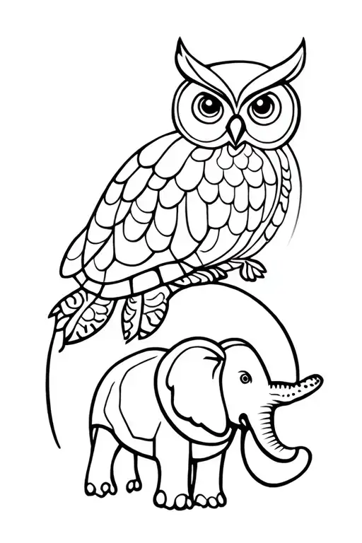 owl turtle and elephant adorned with traditional tattoo design idea