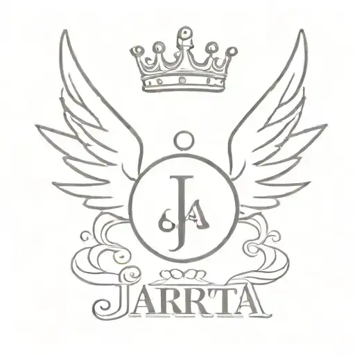 the name jakarta with angel wings and a crown  tattoo design idea