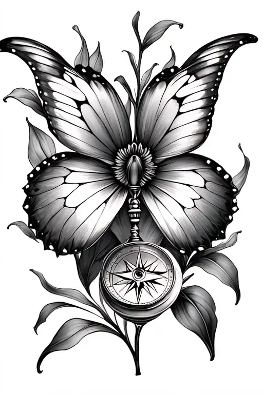 butterly hourglass compass iris flower tattoo design idea